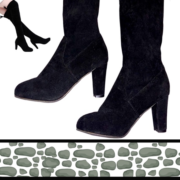 Over the Knee Faux Suede Black 3” Heel Boots NEW - Picture 5 of 6